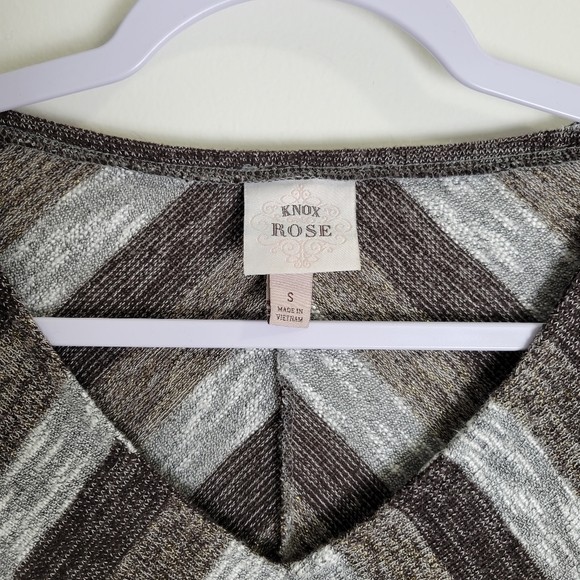 Knox Rose Brown Chevron Metalic Striped V Neck Asymmetrical Flowy Top S - Picture 4 of 5